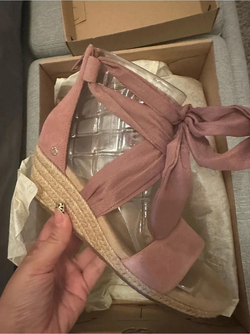 UGG Mauve Tie-Ankle Suede Espadrille Sandals
